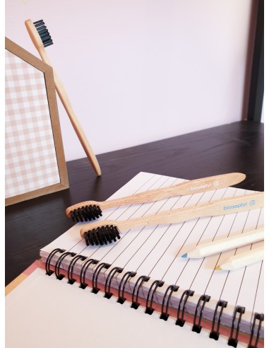 Cepillo de dientes de madera de haya niños de 7 a 10 años azul BIOSEPTYL