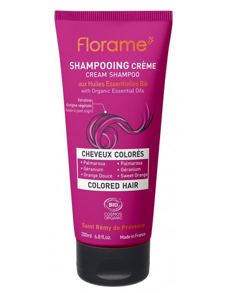 Champú crema para cabello teñido Florame uso pref. 10/25