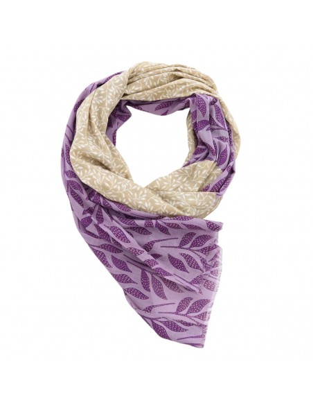 Pañuelo/Foulard 100% algodón orgánico Djian Good Friends Morado/Gris topo