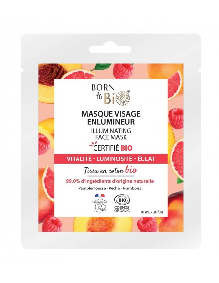 Mascarilla facial iluminadora de algodón Certificada Bio 20ml Born to Bio