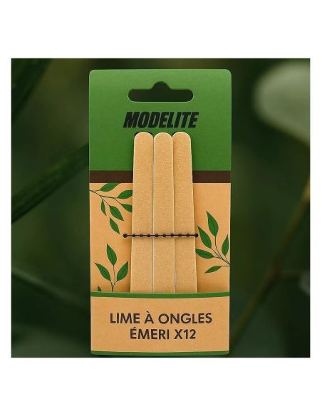Juego de 12 limas de madera para uñas (tamaño grande) Modelite Nature